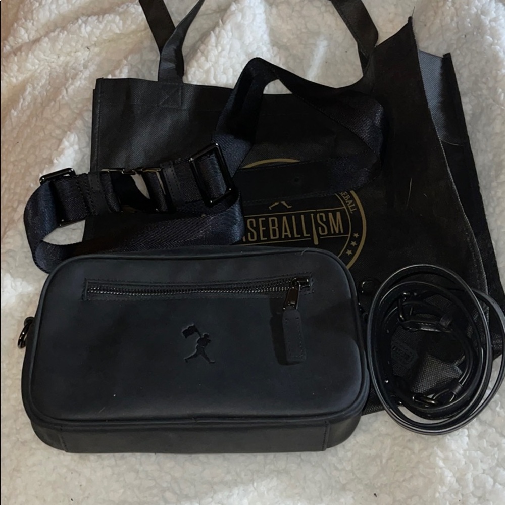 Baseballism black glove Leather waist bag